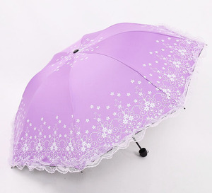 Sombrilla de Sol Plegable de 3 Secciones, Moderna, Color Caramelo, Mini, de Poliéster con Encaje, en Oferta - Product Image 2