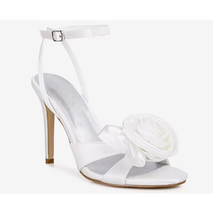 Nuevas Sandalias de Tacón Alto Elegantes de Moda Blanca para Mujer, para Bodas y Fiestas, con Punta Abierta Redonda, Correa en el Tobillo y Tacón Delgado con Flor - Product Image 1