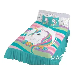 Edredón Unicornio Mágico Individual de 1.2m con 1 Cojín, Juego de Ropa de Cama de Dibujos Animados para Uso Doméstico, Todas las Temporadas, con Volantes, Edrocolcha - Product Image 4