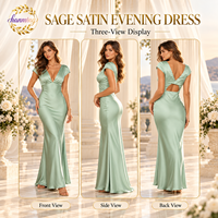 Robe d'été en satin pour femme, col en V, manches courtes, pour invitées de mariage
