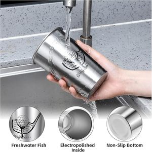 Paquete de 6 tazas de pinta de acero inoxidable para peces de agua dulce para hombres para pescar, tazas de Metal para beber de 16 oz para viajes en casa, Camping, Oficina - Product Image 4