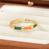 JS19 Verguld Kleurrijk Emaille Bamboe Ring met Verbindende Kleuren, Stapelbaar, Dames Mode Ring