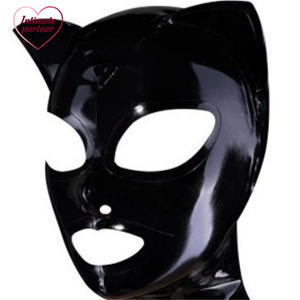 Cagoule en latex noir avec oreilles de chat, fermeture éclair dorsale, yeux et nez ouverts, masque en caoutchouc, accessoires de cosplay, tenue de club, accessoires de fête, pour homme - Product Image 2