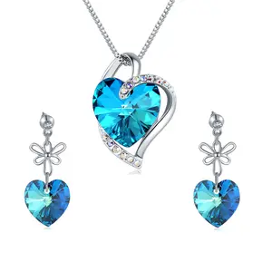 Circón diamante austriaco amor piedra azul corazón cristal Swarovskistone joyería arco corazón collar con mujer