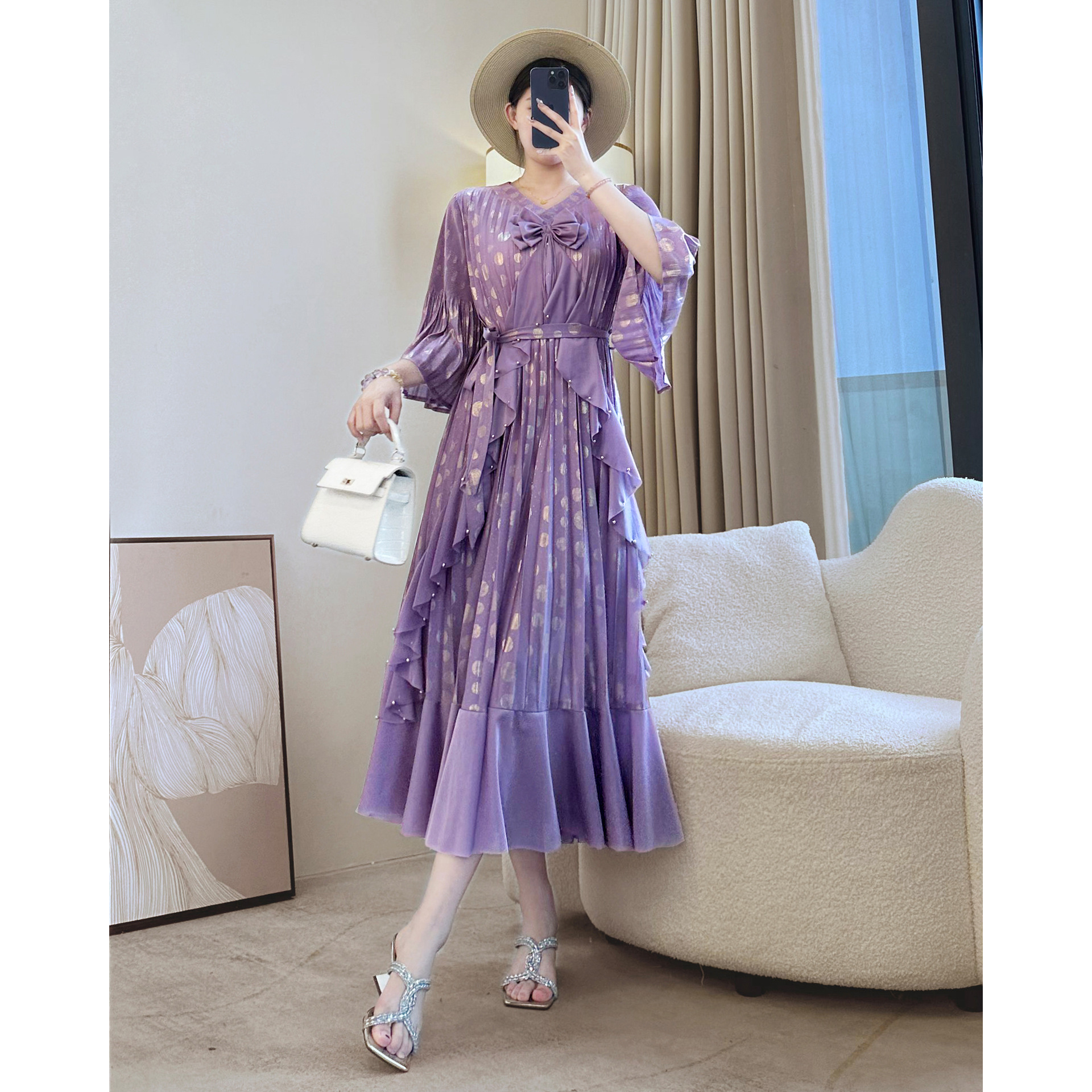 Verified Supplier Chiffon Purple Girls Dresses Elegant Design, Soft Fabric 