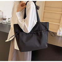 Sac fourre-tout en nylon pour femme, léger, avec cordon de serrage, sac à bandoulière, détail froncé, grande capacité, sac de shopping décontracté, logo personnalisé