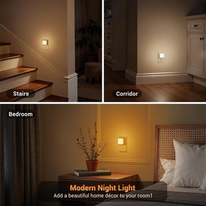 ไฟกลางคืนขนาดเล็ก 0.3W รูปทรงสี่เหลี่ยม พร้อมเซ็นเซอร์ตรวจจับแสงอัตโนมัติ ไฟ LED เสียบปลั๊ก ใช้ได้กับเด็กทารก เด็ก และผู้ใหญ่ - Product Image 4