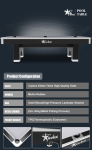 Mesa de Billar Americana Premium Crical de 9 Bolas, 3 Piezas, 25 mm de Grosor, Pizarra de Alta Calidad, Estilo Profesional para Torneos, Cl2-1 25m - Product Image 3