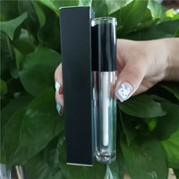 Tube de remplissage de brillant à lèvres en plastique rond personnalisé, couleurs violet, rose, blanc, noir, rouge, avec embout applicateur pinceau, 5 ml, estampage à chaud