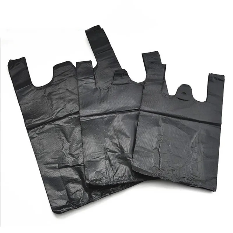 YC卸売格安カスタムサンキューバッグ堆肥化可能なTシャツバッグショッピングブラックビニール袋印刷