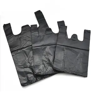 YC批发便宜定制谢谢包可堆肥t恤包购物黑色塑料袋印刷