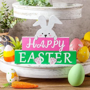 Easter Bunny Wooden Desktop Ornament MDF Layered Block Sign Happy Easter Decoration Indoor Home Decor - Product Image 1