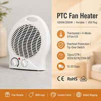 Ventilateur chauffant électrique portable en céramique PTC, mini radiateur de bureau pour pièce, 2 niveaux de chaleur 1000W 2000W, protection contre la surchauffe, fusible VDE, pour bureau