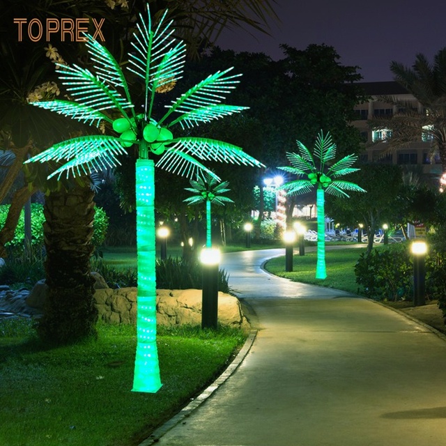 Hot Sale Garden Park Holiday Event IP65 Waterproof Outdoor Indoor Green Yellow Red Blue LED Artificial 2m Coconut Christmas Tree