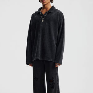 Pull-over de golf pour homme en coton 100% léger, à col bloc uni, imprimé, décontracté, à manches longues, t-shirts polo - Product Image 3