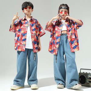 Conjunto de Disfraz de Jazz para Niños y Niñas - Camisa Hawaiana con Estampado Floral + Pantalones Anchos para Baile Callejero, Recital, Carnaval, Poliéster - Product Image 3