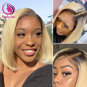 Perruque Péruvienne 613 Personnalisée Cheveux Humains Blonde Bob Dentelle Fermeture Perruque Peut Être Teinte Au Rouge <span class=keywords><strong>Orange</strong></span> Rose Violet Bob Perruques - Product Image 3