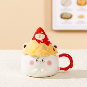 Thâm quyến ehome 2025 dễ thương 350ml gốm nón Mug với nắp Ice Cream phong cách phim hoạt hình thiết kế cho sinh nhật quà lưu niệm hoặc quà tặng cốc - Product Image 2