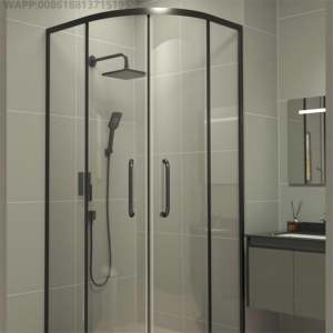 <span class=keywords><strong>Porte</strong></span> de douche <span class=keywords><strong>coulissante</strong></span> en verre incurvée avec cadre en aluminium gris et noir C242 pour salle de bain - Product Image 4