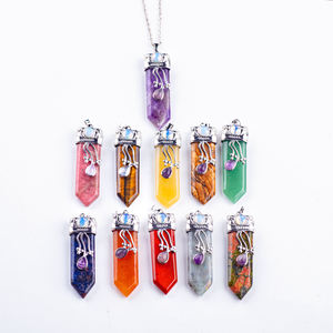 Nouveau Style de pierre naturelle collier en forme d'épée pendule coniques pendentifs avec chaîne guérison Chakra Quartz <span class=keywords><strong>Rose</strong></span> bijoux oeil de tigre - Product Image 1