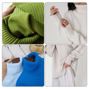 2022 100% Cashmere ถักครึ่งคอเต่าสีทึบเสื้อแขนยาวถัก - Product Image 3