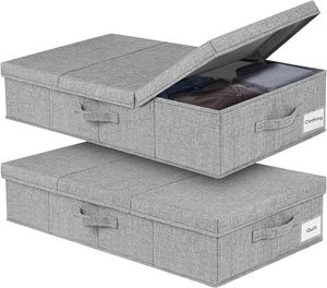 2 Pack Large Under bed Storage Containers with Lids,Under Bed Storage Organizer Box for Clothes Blankets Shoes Pillows
