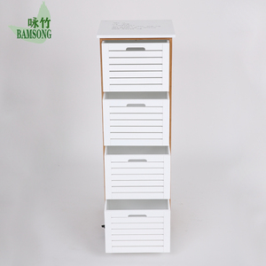 Carrello <span class=keywords><strong>Mobile</strong></span> a 4 Cassetti in Bambù, Versatile Armadietto con Ruote per Cucina, <span class=keywords><strong>Bagno</strong></span>, Camera da Letto e Ufficio Domestico - Product Image 4