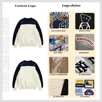Sweat-shirt en coton épais pour homme, col rond, color block, en molleton bouclette, ourlet côtelé, coupe oversize, personnalisable avec logo
