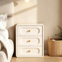 Table de chevet en bois massif crème avec 3 tiroirs, petite armoire de rangement de luxe pour chambre à coucher