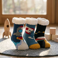 Chaussettes d'hiver doublées en sherpa avec logo personnalisé, motif fusée spatiale, pour enfants, épaisses, antidérapantes, vente en gros