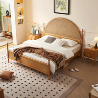 Meubles d'hôtel OEM pour la maison et l'ameublement : Lits en rotin naturel tressé, cadres de lit plateforme en bois massif avec tête de lit pour chambre à coucher et hôtel