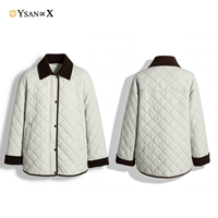 Veste matelassée légère pour femme de qualité supérieure avec col en velours côtelé contrastant, manteau décontracté en coton rembourré pour l'hiver