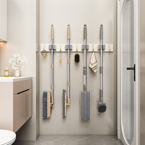 <b>Wall</b> Mounted <b>Mop</b> Holder Stainless Steel Rectangle Bathroom Cleaning Supplies Storage Organizer JQ666 - Product Image 1