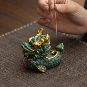 แท่นวางธูปรูปเรือมังกรนำโชคหม้อหอมแบบชุบทองบลูสโตนสำหรับใช้ในร่มอุปกรณ์ตกแต่งพิธีชงชา - Product Image 3