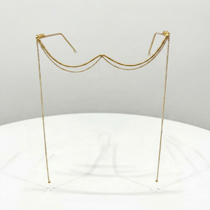 Gold Plated Facelet Chain Eyeglasses <b>Frames</b> Minimalist Woven Link Optical <b>Frame</b> for Women - Product Image 1