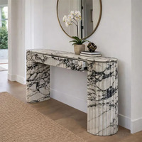 Table console moderne en marbre naturel sur mesure OEM avec design cannelé en pierre, taille personnalisée pour projets hôteliers, cuisines et commerces