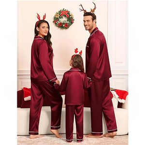 Babylovey – Ensemble de pyjamas assortis pour la famille, en satin, à manches longues, boutonnés, avec poches, pour Noël, faible MOQ, personnalisable - Product Image 2