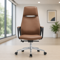 Chaise de bureau exécutive en cuir véritable, inclinable, réglable en hauteur, avec structure en alliage d'aluminium et base à cinq étoiles