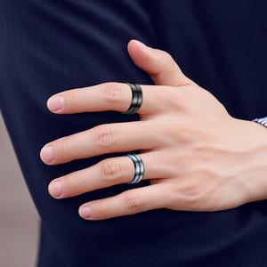 도매 트렌디 남녀 블랙 로듐 도금 스테인리스 스틸 웨딩 약혼 반지 (선물 및 파티용) - Product Image 5