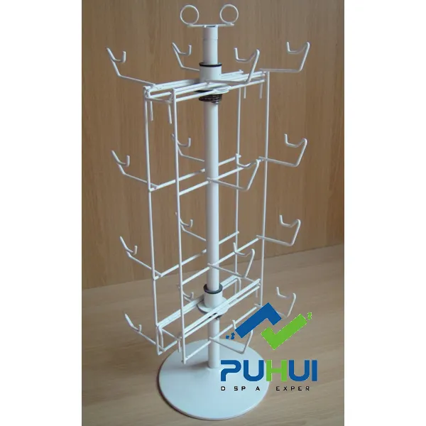 retail shop presentation counter double sides custom iron steel wire hooks POS hanging cups display rack