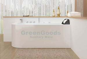 Bañera de resina con chorro de aire de 67 pulgadas, bañera de cascada con luz Led, individual, blanco, tamaño de apartamento - Product Image 5