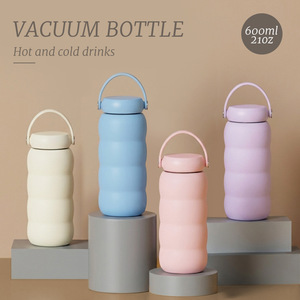 2026 Luxury 600ml 21oz Wavy Stainless Steel Vacuum Bottle Custom Logo <b>Insulated</b> <b>Flask</b> Handle Matte Pastel Eco-Friendly Travel - Product Image 1