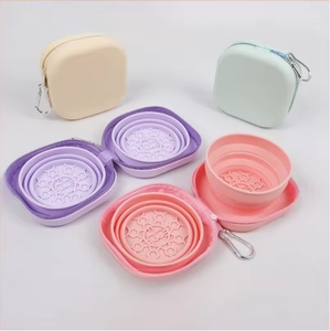 Nouveau bol pliant en silicone 2 en 1 pour animaux de compagnie avec fermeture à glissière pour le transport en plein air du bol d'alimentation pour chat et chien - Product Image 1