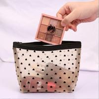 Sacs en maille noire durables à motif cœur, trousses de maquillage, sacs de voyage pour cosmétiques, organiseurs de soins de la peau, pochettes de rangement à fermeture éclair, ensemble de trousses à crayons