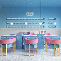 Meubles de salon de beauté de luxe, ensemble de table et de chaise de manucure en bois coloré, table à ongles en cuir à un seul siège de luxe à vendre
