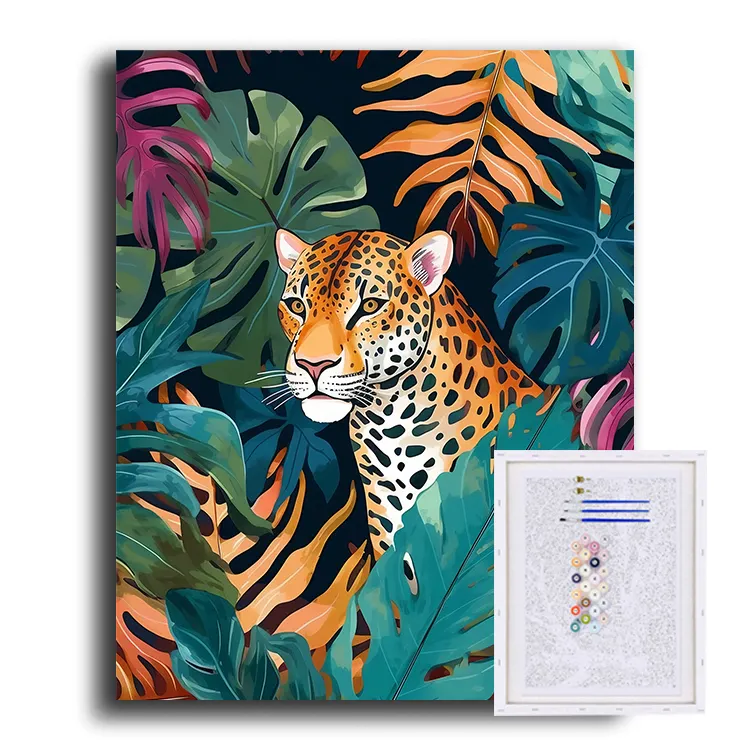 Venta caliente selva leopardo dibujos animados pintura digital pintura al óleo DIY pintura por números