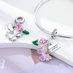 100% Authentieke 925 <span class=keywords><strong>Sterling</strong></span> Zilver Roze Bloem Vlinder Groothandel Hoge Kwaliteit 925 <span class=keywords><strong>Sterling</strong></span> Zilveren Bedels Voor Sieraden Maken