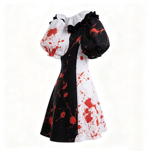 Vestido de Payaso Negro y Blanco con Detalles Sangrientos para <span class=keywords><strong>Mujer</strong></span>, Disfraz de Payaso Asesino de Terror, Disfraz de Halloween para Damas - Product Image 3