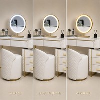 Ensemble coiffeuse avec structure en bois massif, plateau en pierre frittée, miroir LED trois couleurs et commode à trois tiroirs, mobilier de chambre