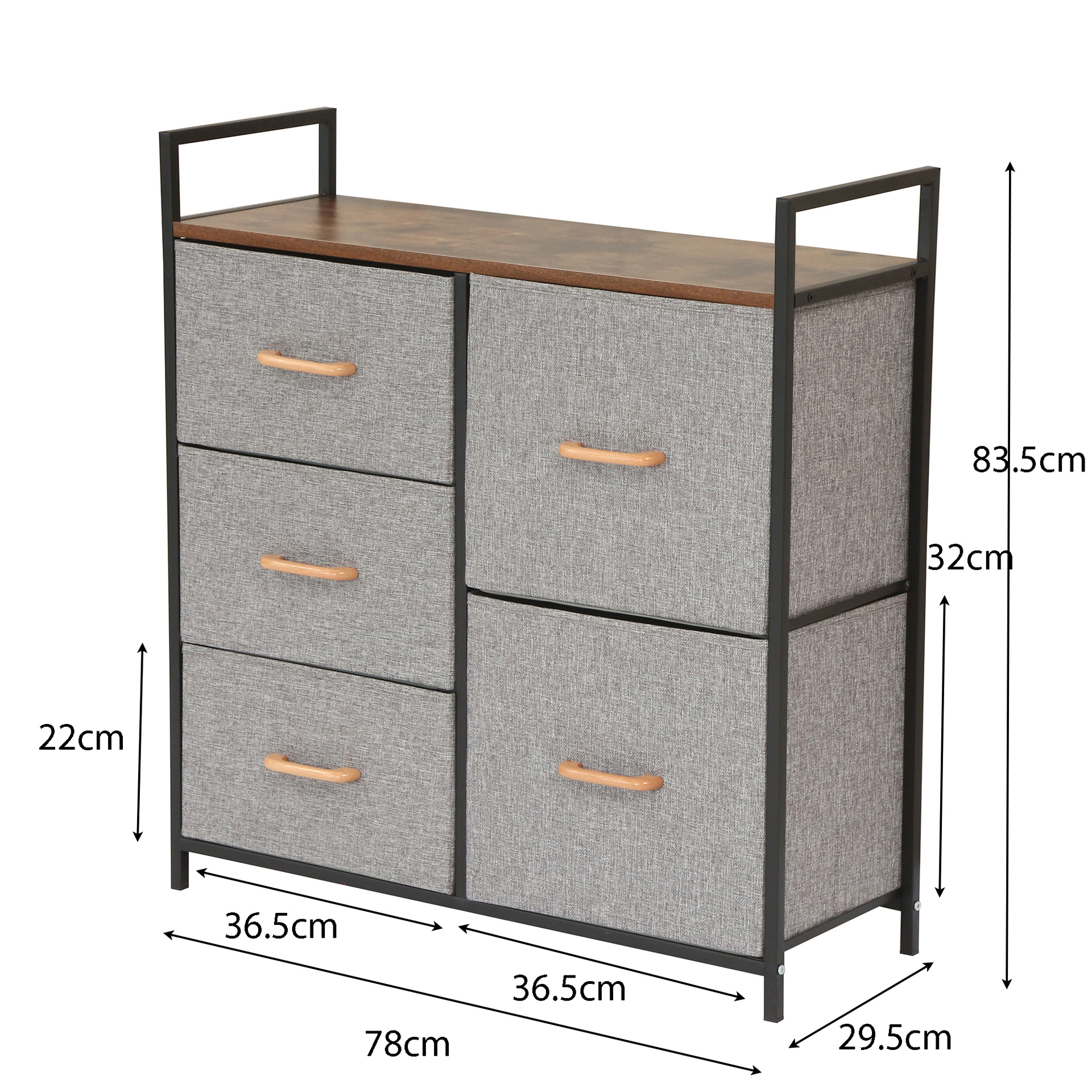 Tres capas, cinco cajones.